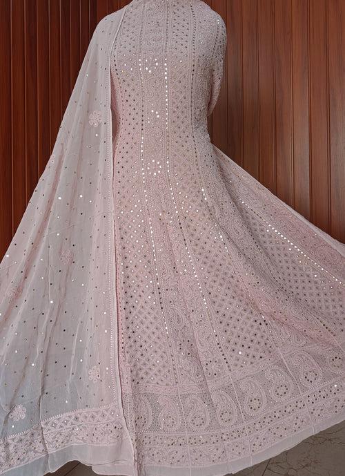 Dusty Pink Allover Chikankari and Heavy Mukaish Anarkali with Dupatta