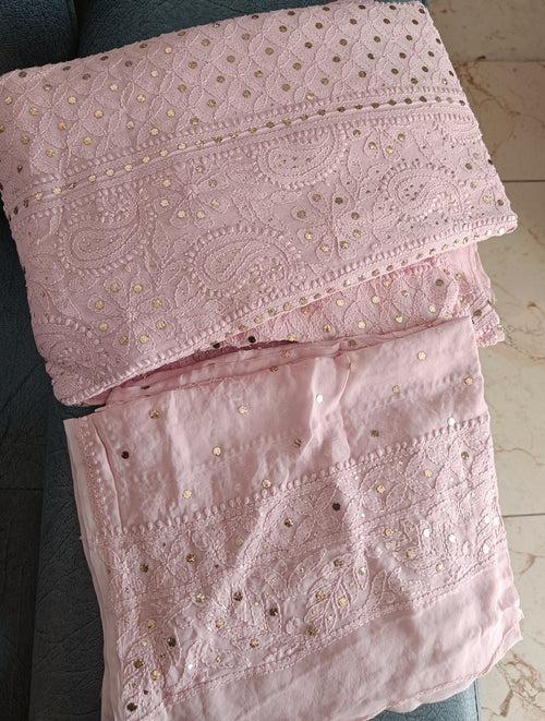 Dusty Pink Allover Chikankari and Heavy Mukaish Anarkali with Dupatta