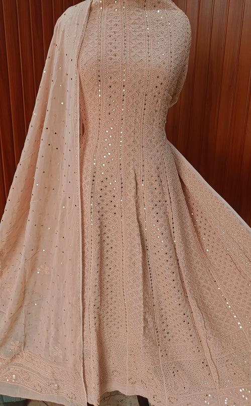 Dusty Nude Allover Chikankari and Heavy Mukaish Anarkali with Dupatta