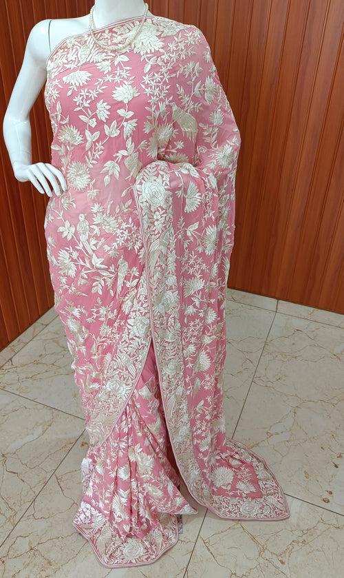 Blush Pink Masterpiece Parsi Gara Hand Embroidered Saree