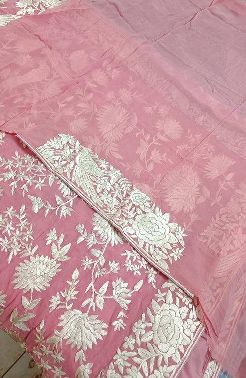 Blush Pink Masterpiece Parsi Gara Hand Embroidered Saree