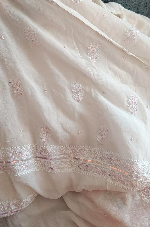 Ruhani Ivory fine Chikankari pearl sequins Kurta and Dupatta