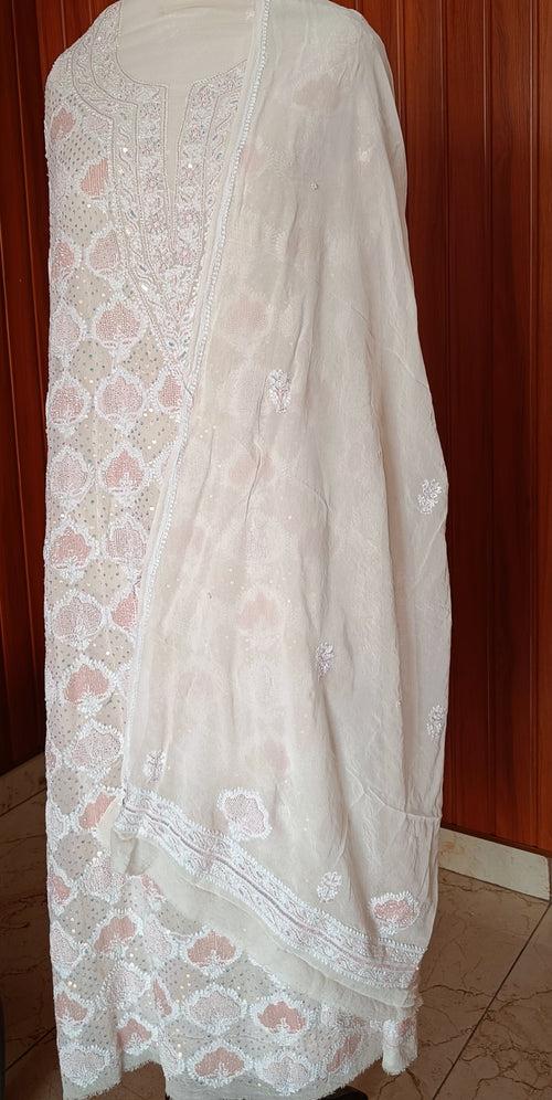 Ruhani Ivory fine Chikankari pearl sequins Kurta and Dupatta