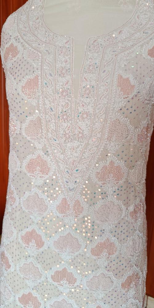 Ruhani Ivory fine Chikankari pearl sequins Kurta and Dupatta