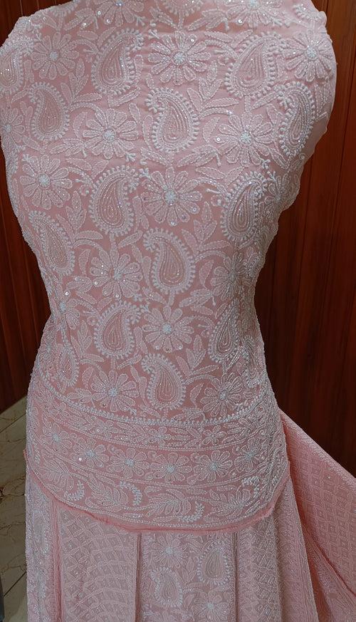 Ruhani Peachy Pink Chikankari Cut Dana and Sequins Wedding Lehenga