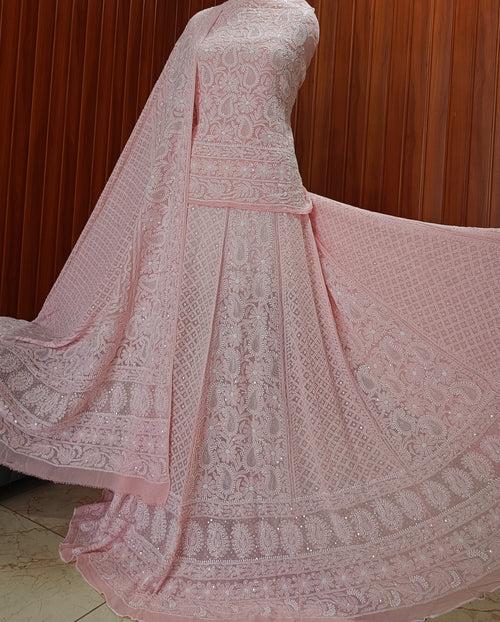 Ruhani Peachy Pink Chikankari Cut Dana and Sequins Wedding Lehenga