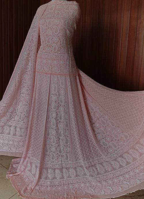 Ruhani Peachy Pink Chikankari Cut Dana and Sequins Wedding Lehenga