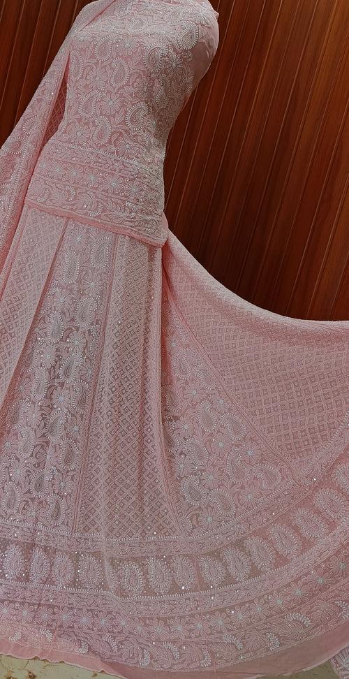 Ruhani Peachy Pink Chikankari Cut Dana and Sequins Wedding Lehenga