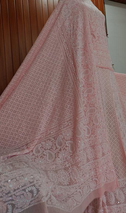 Ruhani Peachy Pink Chikankari Cut Dana and Sequins Wedding Lehenga