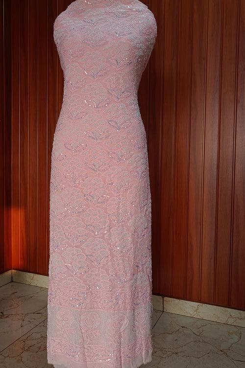 Peachy Pink Chikankari pearl sequins Kurta and Dupatta