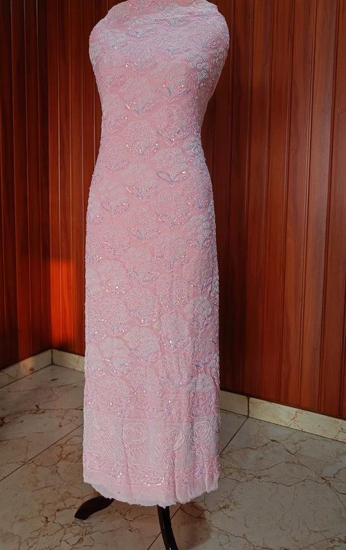 Peachy Pink Chikankari pearl sequins Kurta and Dupatta