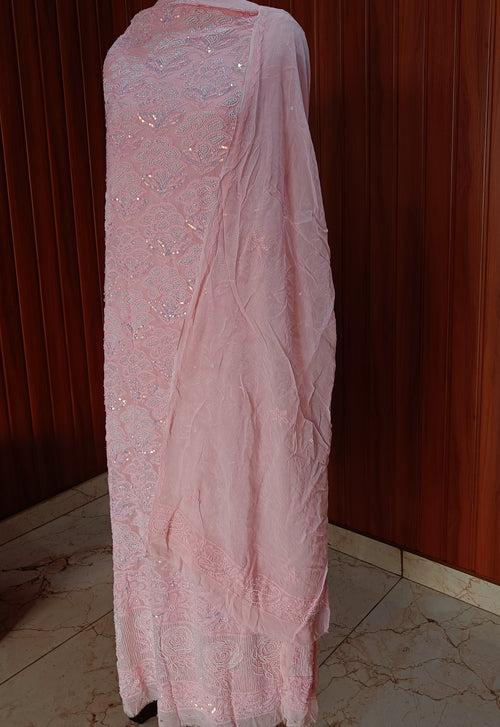 Peachy Pink Chikankari pearl sequins Kurta and Dupatta