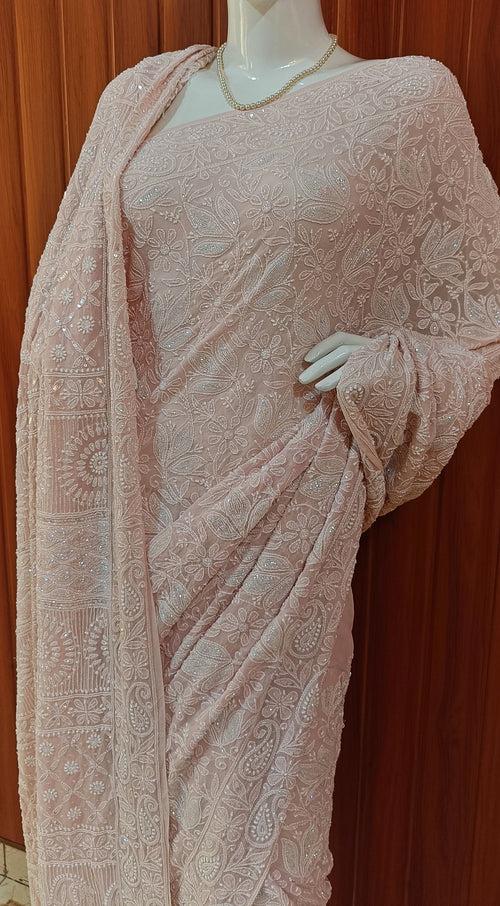 Ruhani Dusty Pink Chikankari Cut Dana and Sequins Masterpiece Saree