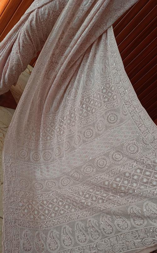 Ruhani Dusty Pink Chikankari Cut Dana and Sequins Masterpiece Saree