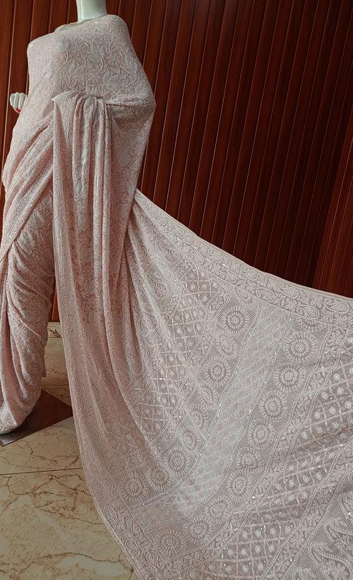 Ruhani Dusty Pink Chikankari Cut Dana and Sequins Masterpiece Saree