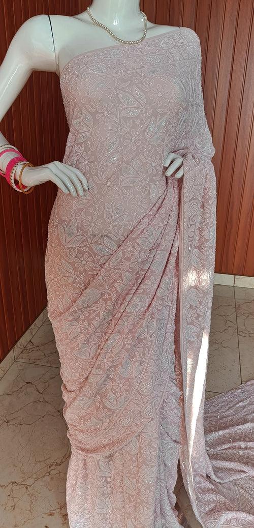 Ruhani Dusty Pink Chikankari Cut Dana and Sequins Masterpiece Saree