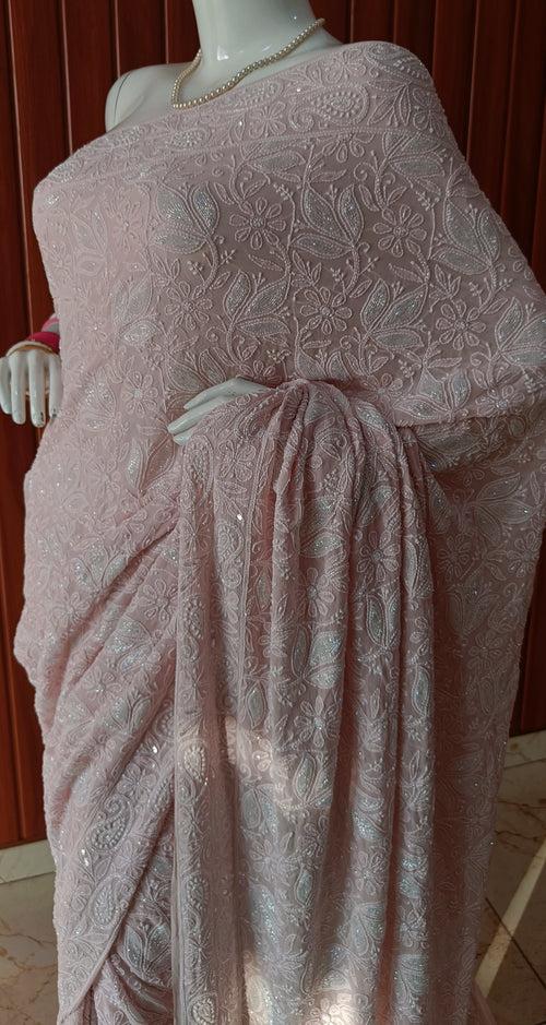 Ruhani Dusty Pink Chikankari Cut Dana and Sequins Masterpiece Saree