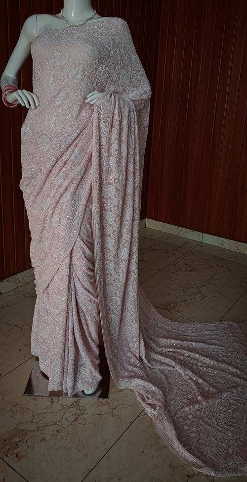 Ruhani Dusty Pink Chikankari Cut Dana and Sequins Masterpiece Saree