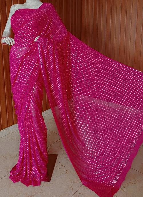 Ruhani Rani Pink Allover Mukaish Dana Pure Georgette Saree