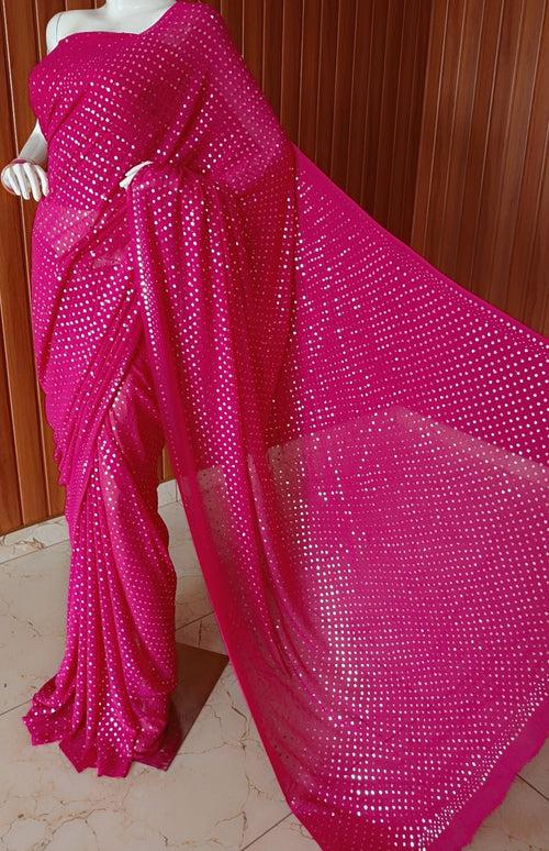 Ruhani Rani Pink Allover Mukaish Dana Pure Georgette Saree