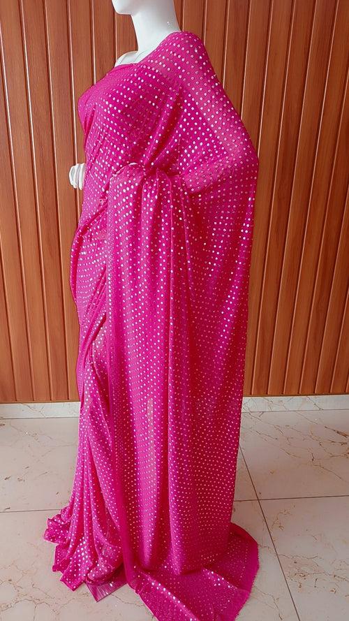 Ruhani Rani Pink Allover Mukaish Dana Pure Georgette Saree