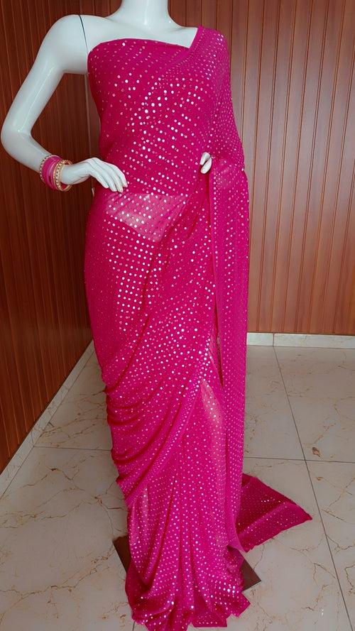 Ruhani Rani Pink Allover Mukaish Dana Pure Georgette Saree