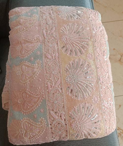 Ruhani Blush Pink 3 taar Chikankari Saree embellished with Pearl Sequins and Cut Dana