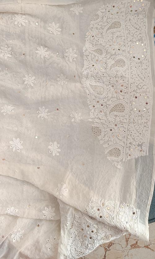 Ivory Ruhani Allover Chikankari and Mukaish Saree