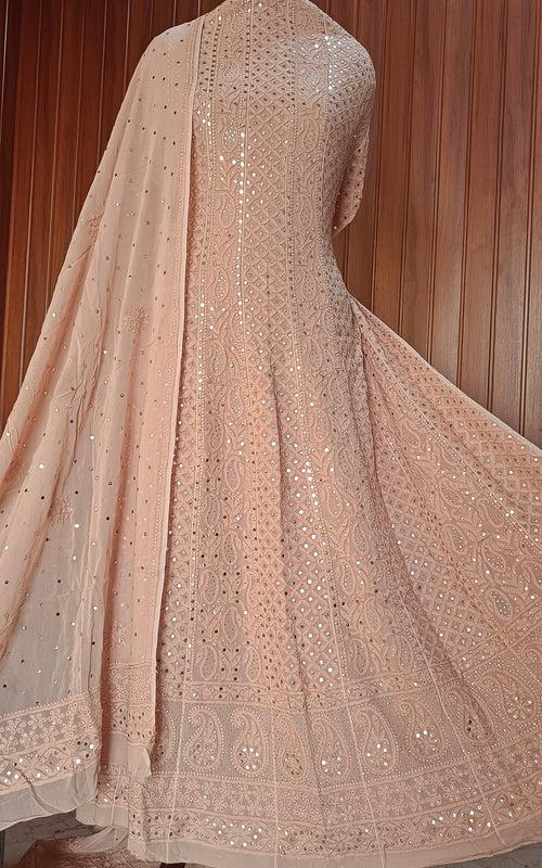 Nude Brown Allover Chikankari and Heavy Mukaish Anarkali with Dupatta