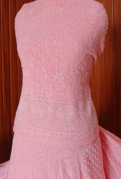 Ruhani Peachy Chikankari Cut Dana Pearl Sequins Wedding Lehenga