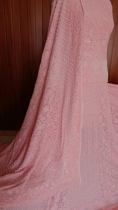 Ruhani Peachy Chikankari Cut Dana Pearl Sequins Wedding Lehenga