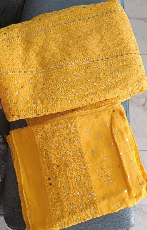 Yellow Allover Chikankari and Heavy Mukaish Anarkali with Dupatta