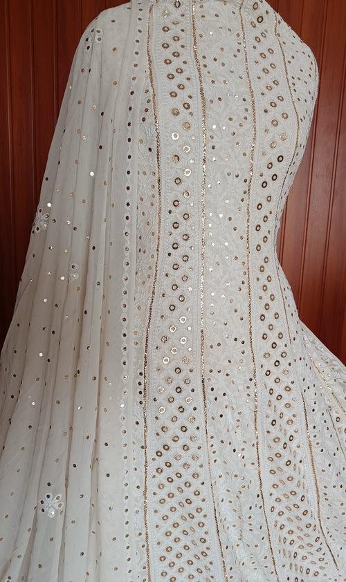 Ruhani Allover Chikankari and Heavy Ring Mukaish Anarkali with Dupatta