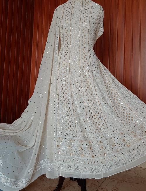 Ruhani Allover Chikankari and Heavy Ring Mukaish Anarkali with Dupatta