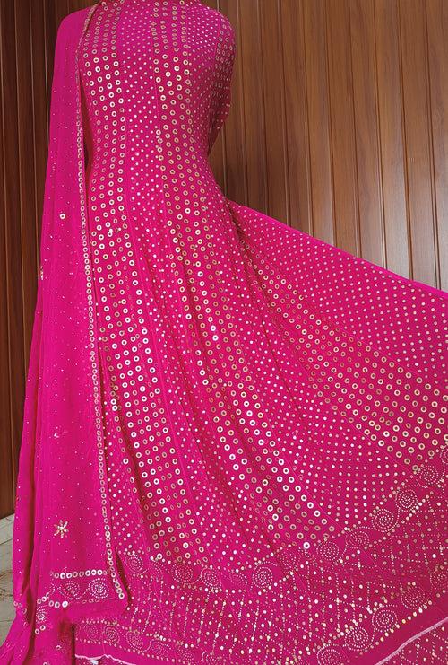 Hot Pink Allover Heavy Mukaish Georgette Anarkali with Dupatta