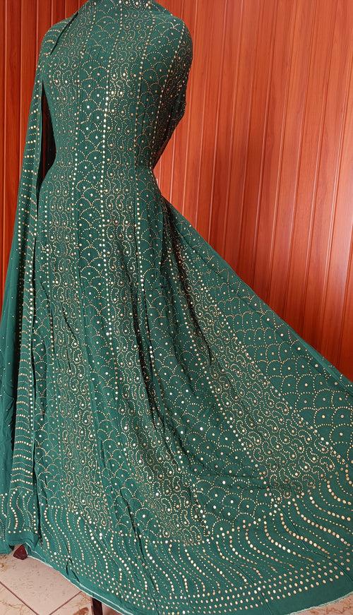 Bottle Green Allover Heavy Mukaish Georgette Anarkali with Dupatta