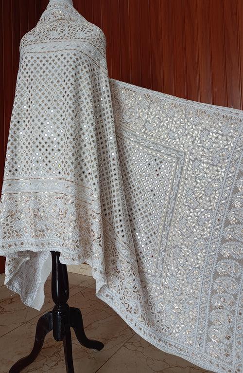 Ruhani Ivory Chikankari Mirror and Gota Patti Pure Georgette Wedding Dupatta