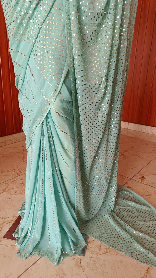 Ruhani Sage Green Allover Mukaish Dana Pure Georgette Saree