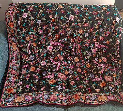 Black and Multicolored Masterpiece Parsi Gara Hand Embroidered Dupatta