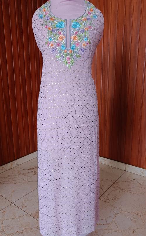 Lavender Parsi Gara & Allover Mukaish Kurta and Dupatta Set