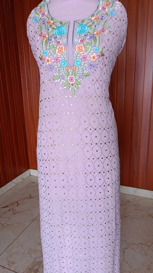 Lavender Parsi Gara & Allover Mukaish Kurta and Dupatta Set