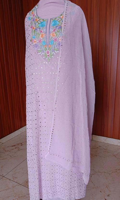 Lavender Parsi Gara & Allover Mukaish Kurta and Dupatta Set