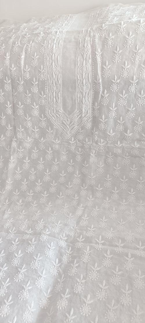 Ivory Chanderi Silk Men's Kurta fabric with fine Chikankari