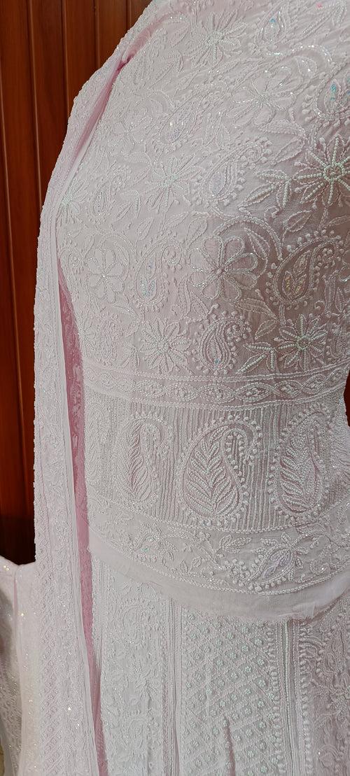 Ruhani Light Pink Chikankari Cut Dana Pearl Sequins Wedding Lehenga