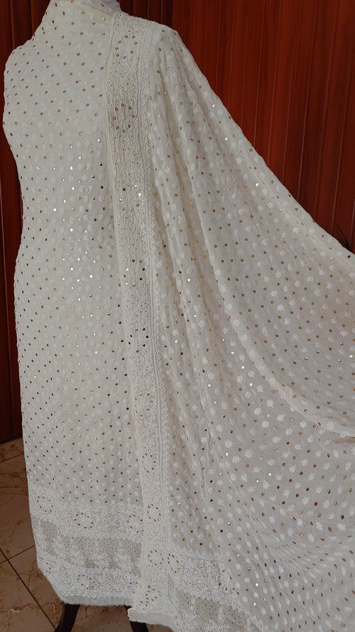 Ruhani Ivory Allover Chikankari and Mukaish Kurta with Jaal Dupatta