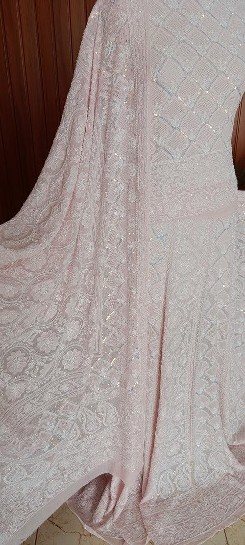 Ruhani Pink Chikankari Jaali Pearl Cut Dana Sequins Wedding Lehenga