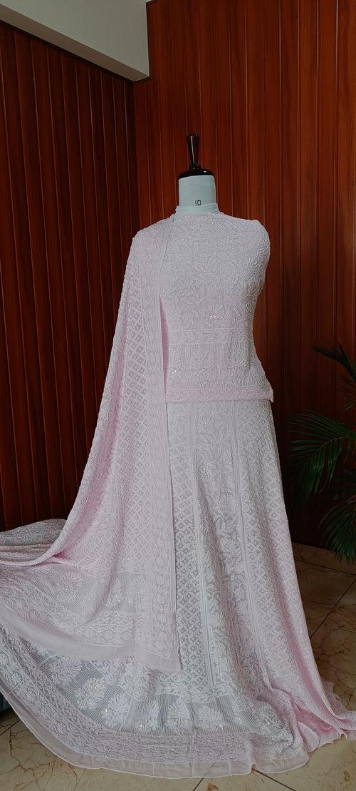 Ruhani Light Pink Chikankari Cut Dana Pearl Sequins Wedding Lehenga