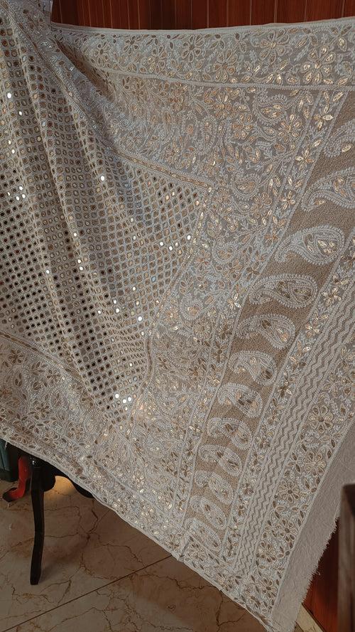 Ruhani Ivory Chikankari Mirror and gota Patti Pure Georgette Wedding Dupatta