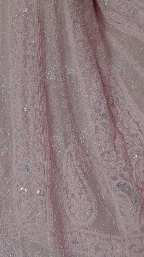 Baby Pink Chikankari Pearl Cut Dana Sequins Embroidered Anarkali with Dupatta