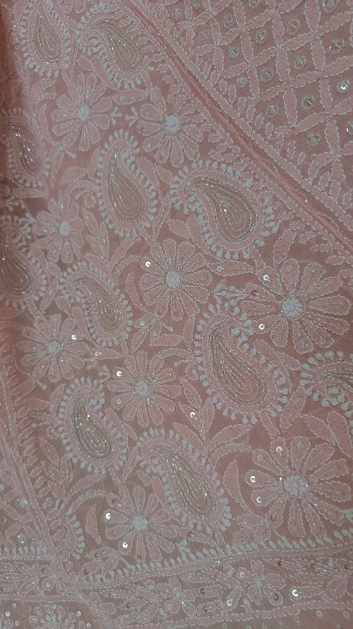 Ruhani Peachy Pink Chikankari Cut Dana and Sequins Wedding Lehenga